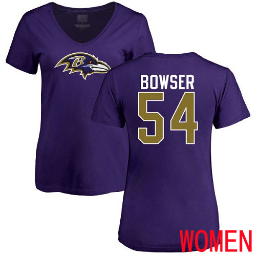 Baltimore Ravens Purple Women Tyus Bowser Name and Number Logo NFL Football #54 T Shirt->nfl t-shirts->Sports Accessory